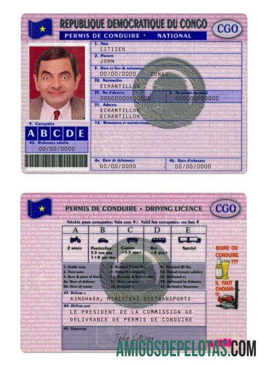 Carta de condução do Congo versão 3 exemplo